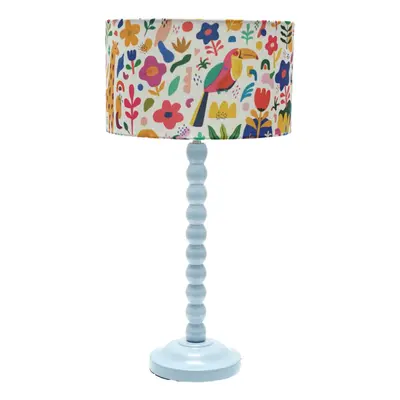 ValueLights Bobbins Jungle Drum Shade Powder Blue Table Lamp and Bulb