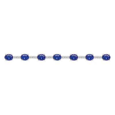 Jewelco London Ladies Sterling Silver Sapphire-Blue Oval Cubic Zirconia Alternating Eternity Ten