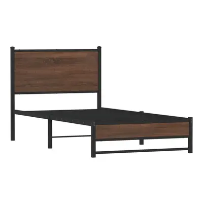 vidaXL Metal Bed Frame with Headboard Bed Brown Oak 75x190 cm Small Single