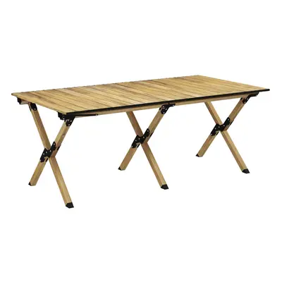 Outsunny Folding Camping Table Aluminium Picnic Table with Roll-Up Top Natural