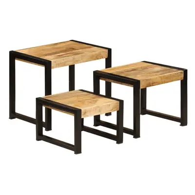 vidaXL 3x Solid Mango Wood Nesting Tables Living Room Display Stand Furniture