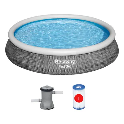 Bestway Rattan Effect Fast Set 12ft Outdoor Garden Swimming Pool & Filter Pump