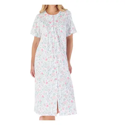 (Pink, UK 10/12) Slenderella Ladies Button Down Jersey Cotton Floral Nightdress