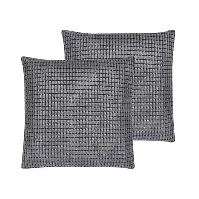 Set of Velvet Cushions Geometric Pattern x cm Grey ASPIDISTRA