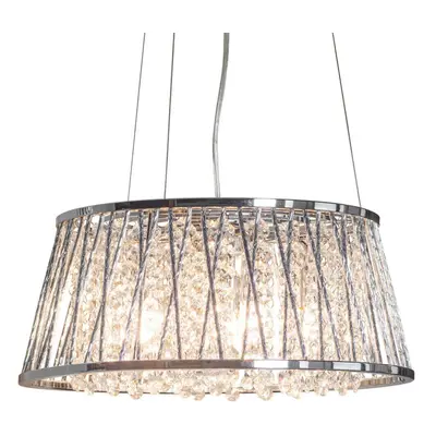 Multi Light Ceiling Pendant Bulb Chrome & Large Crystal Shade Modern Lamp