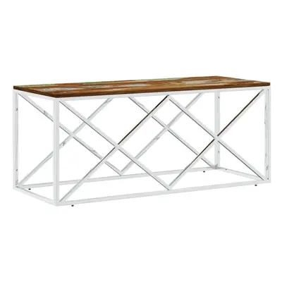 vidaXL Coffee Table End Side Table Stainless Steel and Solid Wood Reclaimed