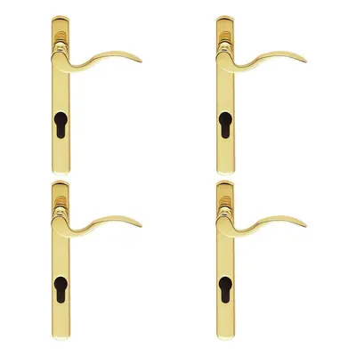 4x Scroll Lever Door Handle on Lock Backplate Polished Brass 208mm X 25mm