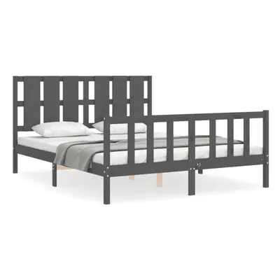 (grey, x cm) vidaXL Bed Frame Bed Base Wooden Bed with Headboard Black King Size Solid Wood