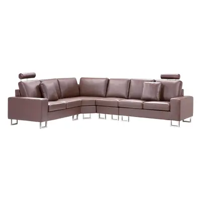 Right Hand Corner Leather Sofa Brown STOCKHOLM