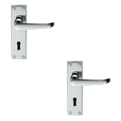 2x PAIR Straight Victorian Handle on Lock Backplate x 42mm Polished Chrome