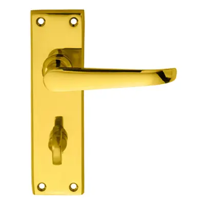 PAIR Straight Victorian Lever on Bathroom Backplate x 42mm Polished Brass