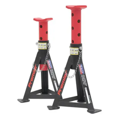 PAIR Tonne Heavy Duty Axle Stands - 290mm to 435mm Adjustable Height - Red