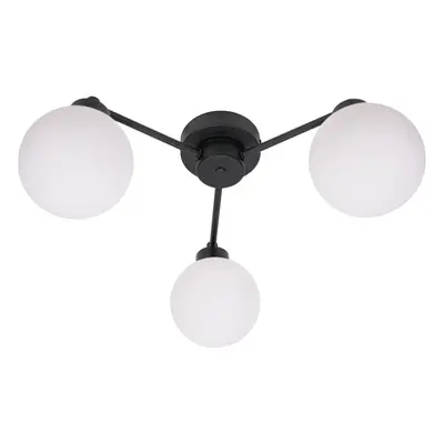 ValueLights Jonah Black Arm Globe Shade Flush Ceiling Light & Bulbs