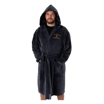 (S, Navy Blue) Yellowstone Mens Dutton Ranch Hooded Robe