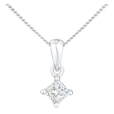 Jewelco London 18ct White Gold Princess 1/4ct Diamond Solitaire Pendant Necklace inch 46cm - PP0