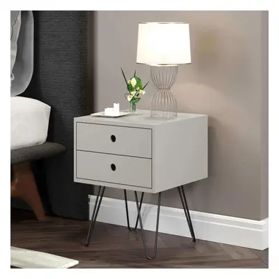 (Grey) Bedside Cabinet Side Table Nightstand Storage Drawers Metal Legs