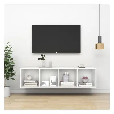 vidaXL Wall-mounted TV Cabinet High Gloss White 37x37x142.5 cm Chipboard Unit