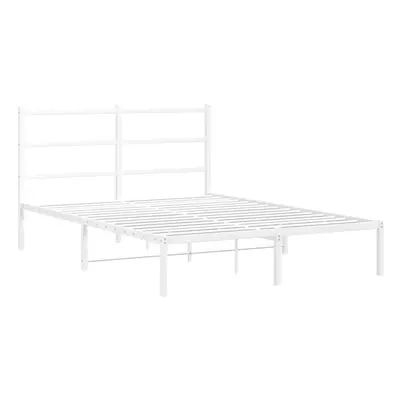 vidaXL Metal Bed Frame with Headboard Mattress Foundation White 140x190 cm