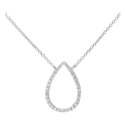 Jewelco London 9ct White Gold Round 10pts Diamond Teardrop Pendant Necklace inch 42cm - DP1AXL52