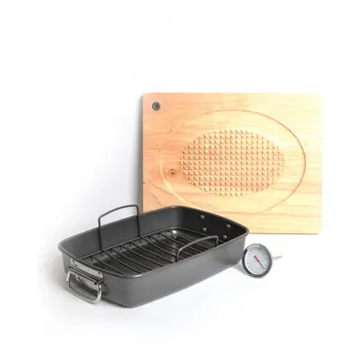 MasterClass Roasting Pan with Rack, Thermometer & Carving Board