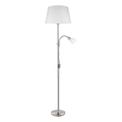 Floor Lamp Light Satin Nickel Shade White Fabric Glass Bulb E27&E14 1x60W/1x40W