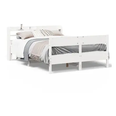 vidaXL Bed Frame with Headboard White 150x200 cm King Size Solid Wood Pine