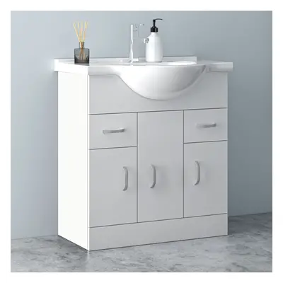 750mm Floorstanding Bathroom Vanity Unit with Ceramic Basin Sink Gloss White