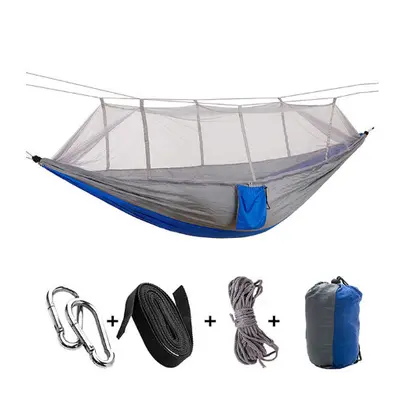 (Blue grey) Ultralight Parachute Hammock Hunting Mosquito Net Double Person Sleeping Bed Garden 