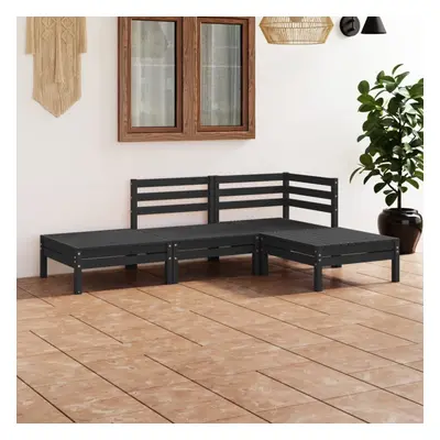 vidaXL Solid Pinewood Garden Lounge Set Piece Black Outdoor Seating Sofa