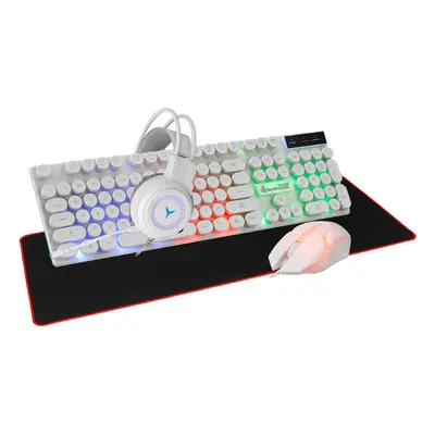 (White) 4Pcs Gaming Kit Keys 4-in-1 Keyboard Mouse Headset Mouse Pad Set