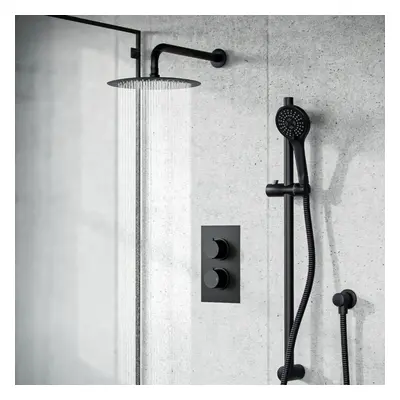 Violet Dial Way Thermostatic Mixer, 200mm Rainfall Shower Head, Slider Rail & Handset Matte Blac