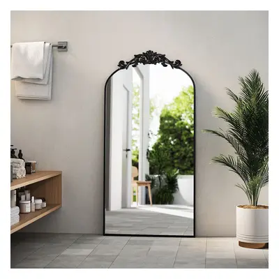 60cm W x 120cm H Vintage-Inspired Black Floral Carved Metal Framed Arch Accent Wall Mirror