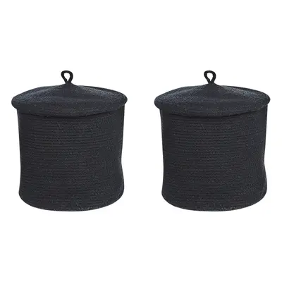 Set of Cotton Baskets with Lids Black SILOPI