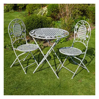 Grey Bistro Set Outdoor Patio Garden Furniture Table and Chairs Metal Frame