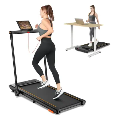 (Orange) THERUN Folding Treadmill for Home, 2.5HP Under Desk Remote and LED Display, Foldable w/