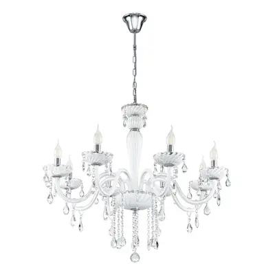 Chandelier Pendant Light Colour Chrome Shade White Glass Droplets Bulb E14 8x40W