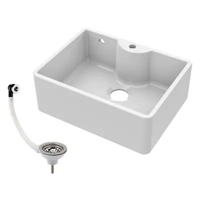 595mm - Bowl Fireclay Butler Kitchen Sink - Tap Ledge, Hole, Overflow & Waste