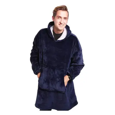 (Blue, One Size For All) Warm Flannel Ultra Plush Hoodie Blanket With Sleeve