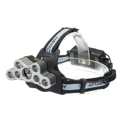 (Grey) 6-Modes 7xT6+2xQ5 LED Head Lamp USB Rechargeable Camping Head Torch With SOS Whistle Func