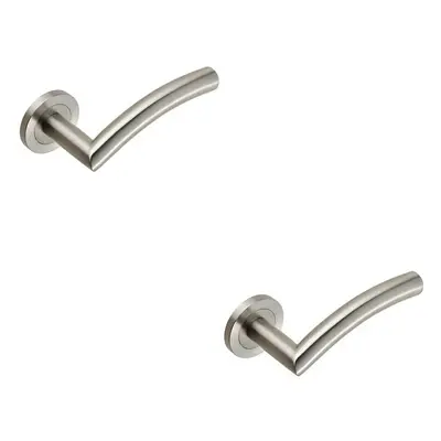 2x Curved Round Bar Handle on Round Rose Concealed Fix Satin Stainless Steel