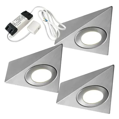 3x 2.6W Kitchen Pyramid Spot Light & Driver Stainless Steel Natural Cool White