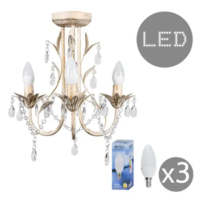 Traditional Style Distressed Cream Shabby Chic Way Ceiling Light Chandelier - with x 4w SES E14 