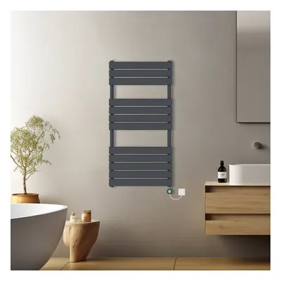 (Anthracite, 1200x600mm) Pre-filled Electric Heated Towel Rail Radiator Flat Panel Thermostatic