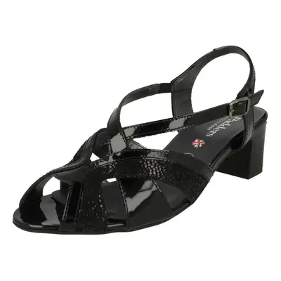 (UK 6.5, Black) Ladies Padders Heeled Slingback Sandals Charm - 2E Fit