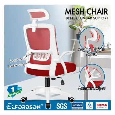 ELFORDSON Mesh Office Chair Executive Fabric Seat Tilt Red