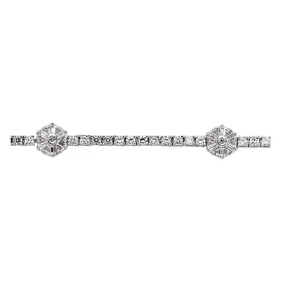 Jewelco London Ladies Sterling Silver Baguette Cubic Zirconia Baguette Flower Tennis Bracelet 9m