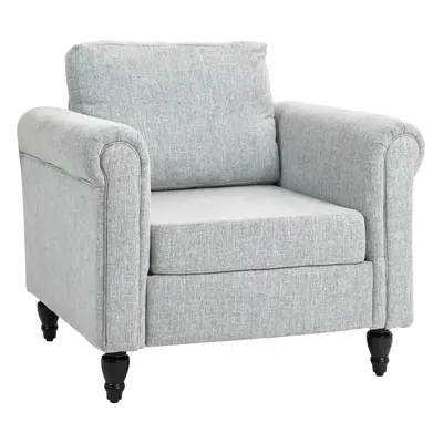 HOMCOM Vintage Armchair Fabric Accent Chair with Wood Legs Light Grey