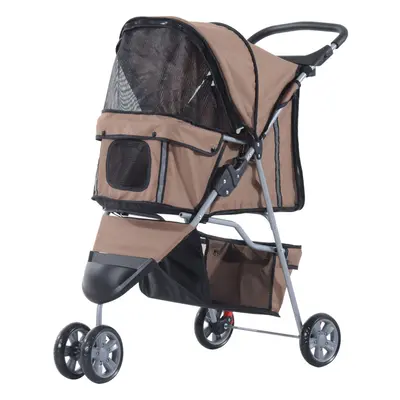 PawHut Pet Stroller Pushchair Carrier for Cat Puppy with Wheels Brown