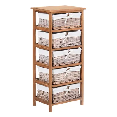 HOMCOM Drawer Wicker Basket Storage Shelf Unit Wooden Frame Home Natural