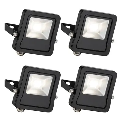 4 PACK Outdoor IP65 LED Floodlight - 10W Cool White LED - Angled Wall Bracket